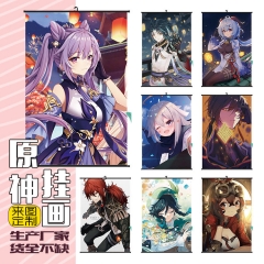 挂画原神1-39刻晴安柏凯亚丽莎诺艾尔钟离魈卷轴