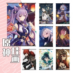 动漫挂画原神1-39刻晴安柏凯亚丽莎诺艾尔钟离魈卷轴