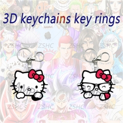 4 Styles Hello Kitty Cartoon Pattern 3D Motion Anime Keychain