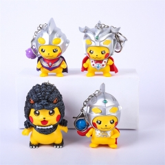 4PCS/SET 5CM Pikachu cos Ultraman Cartoon PVC Anime Figure Keychain