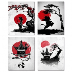 （帆布材质）亚马逊龙珠悟空动漫海报 日式和风水墨黑白北欧风客厅帆布画