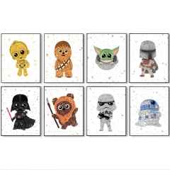 （帆布材质）跨境速卖通星球大战电影海报 尤达绝地机器人卡通儿童房装饰画