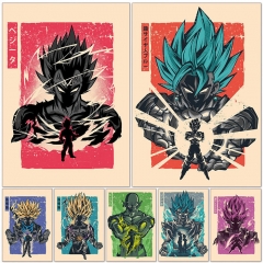 （帆布材质）shopee跨境wish龙珠海报 复古风动漫卡通孙悟空贝吉塔墙壁帆布画