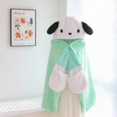 115CM 2 Styles Sanrio Pochacco Hangyodon Cartoon Coral Velvet Anime Hooded Blanket