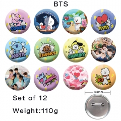 （12个一套） BTS 精品动漫马口铁徽章胸章 44MM