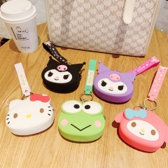 7 Styles Sanrio Hello Kitty Kuromi Cinnamoroll My Melody Silicone Coin Purse Anime Mini Wallet Keychain