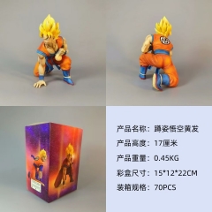 七龙珠 蹲姿悟空黄发超级赛亚人孙悟空盒装手办 高17cm 一箱50个