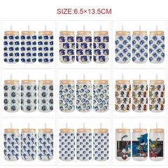 索尼克-9款 350ml动漫磨砂玻璃杯-（配吸管）