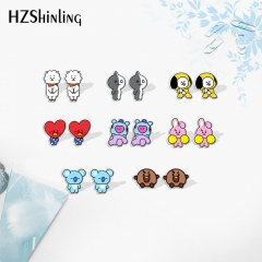 8 Styles K-POP BTS Bulletproof Boy Scouts Cartoon Character Cute Decorative Anime Alloy Resin Earring