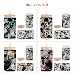 450ml 8 Styles Blue Lock Anime Glass Cup with Straw