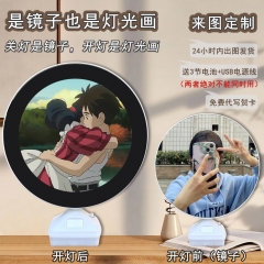 魔镜+USB电池+礼盒礼袋 代写贺卡）圆形镜子宫崎骏动漫你想活出怎样的人生牧真人苍鹭可DIY高级台灯