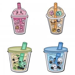 4 Styles Animal Milk Tea Boba Anime Alloy Pin Brooch