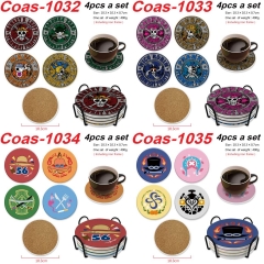 6 Styles 4PCS/SET One Piece Cartoon Anime Coaster