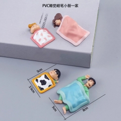 蜡笔小新4件套公仔人偶小新一家 睡姿盖被子睡觉手办玩偶模型摆件