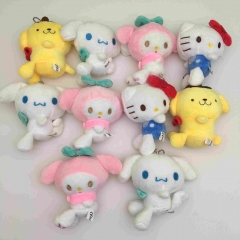 10PCS/SET 11CM Sanrio Hello Kitty Pompompurin Cartoon Anime Plush Toy Keychain