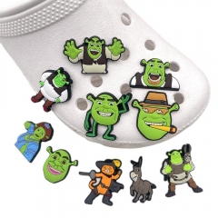 10PCS/SET Shrek DIY Slippers Decoration PVC Cartoon Anime Shoe Charms Buckle Accessories
