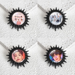 跨境韩团系列BTS防弹少年团泳黑色时光宝石玻璃金属胸针徽章批发