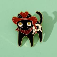 可爱卡通创意个性牛仔帽猫咪金属徽章黑猫合金滴油胸针配饰别针