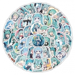 100张初音未来卡通贴纸装饰行李箱水杯吉他笔记本防水贴画批发