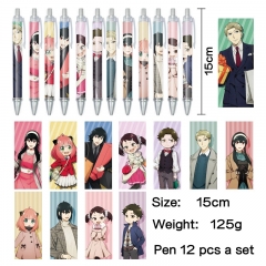 12个一套）间谍过家家 动漫明星周边印花圆珠笔中性笔