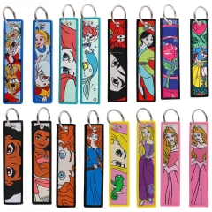 20 Styles Princess Snow White Belle Mulan Mermaid Woven Label Anime Lanyard Keychain