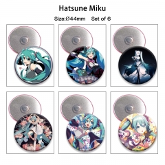 初音未来动漫马口铁强磁冰箱贴磁吸贴吧唧胸章直径44mm（6个一套）