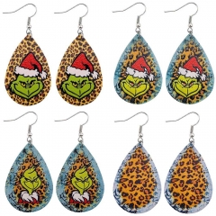 4 Styles Christmas Green Frog Cartoon PU Anime Earrings