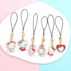 6 Styles Hello Kitty Cartoon Anime Alloy Phone Strap