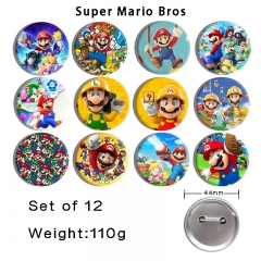 44mm 12pcs/set Super Mario Bro Cartoon Pin Anime Tinplate Brooch