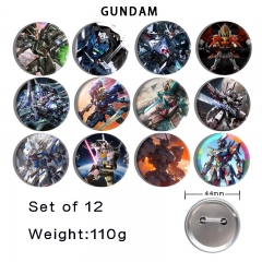 2 Styles 44mm 12pcs/set Mobile Suit Gundam Cartoon Pin Anime Tinplate Brooch