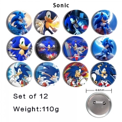44mm 12pcs/set Sonic the Hedgehog Cartoon Pin Anime Tinplate Brooch