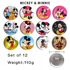 44mm 12pcs/set Mickey Minnie Mouse Cartoon Pin Anime Tinplate Brooch