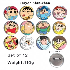 44mm 12pcs/set Crayon Shin-chan Cartoon Pin Anime Tinplate Brooch