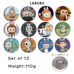 2 Styles 44mm 12pcs/set POP MART Labubu Cartoon Pin Anime Tinplate Brooch