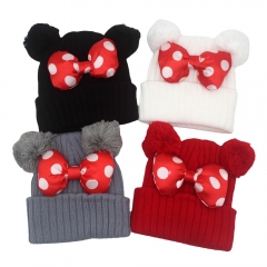 4 Styles Cute Bowknot Cartoon Pattern Cap Anime Knitted Hat