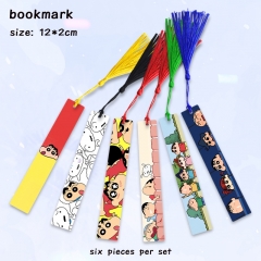 2 Styles 6pcs/set Crayon Shin-chan Cartoon Anime Alloy Bookmark
