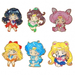 6 Styles 45MM Pretty Soldier Sailor Moon Cartoon Pin Anime Alloy Brooch