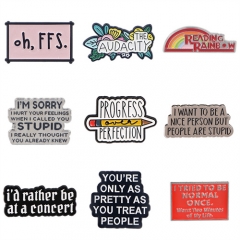 9 Styles English Quotes Anime Alloy Pin Brooch