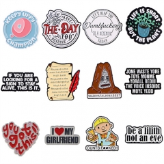 12 Styels English Quotations Anime Alloy Pin Brooch