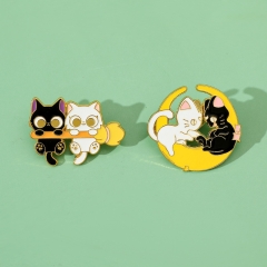 可爱卡通创意软萌猫咪金属徽章黑白小猫合金滴油胸针配饰别针装饰