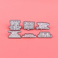 6 Styels English Quotations Anime Alloy Pin Brooch