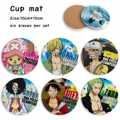 6PCS/SET One Piece Cartoon Ceramics Cup Mat Anime Coaster
