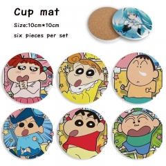 3 Styles 6PCS/SET Crayon Shin-chan Cartoon Ceramics Cup Mat Anime Coaster