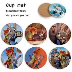2 Styles 6PCS/SET Zootopia Cartoon Ceramics Cup Mat Anime Coaster