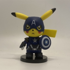 （No Box）Pokemon Pikachu Cos Marvel Captain America PVC Anime Figure Model Statue