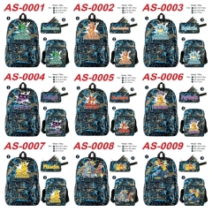 10 Styles Pokemon Cartoon Canvas Anime Backpack Bag+Lunch Bag+Pencil Bag Set
