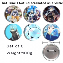 75mm 2 Styles 6pcs/set That Time I Got Reincarnated as a Slime Cartoon Pin Anime Tinplate Brooch
