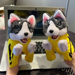 23CM Movable Siberian Husky Boxing Dog Hand Puppet Anime Plush Toy Doll