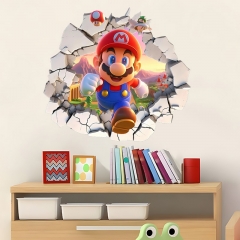 马里奥儿童房墙贴卡通动漫游戏幼儿园卧室mario3D破墙卧贴画pvc