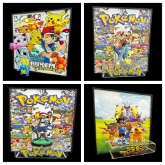 4 Styles Pokemon Stereographic 3D Framed Anime Figure Creative Design Painting Best Gift for Boy and Girl Desktop and Wall Ornament